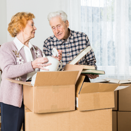 two old people packing