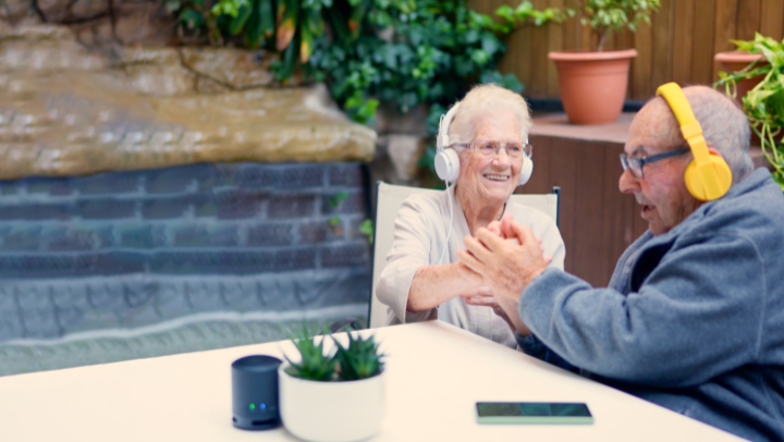 old couple listening to music