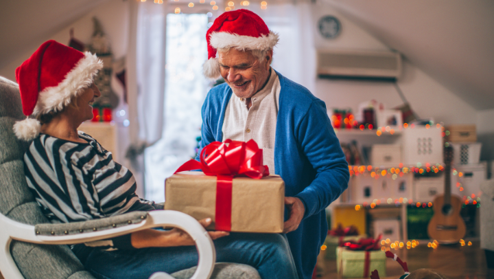 senior couple celebrating the holidays season