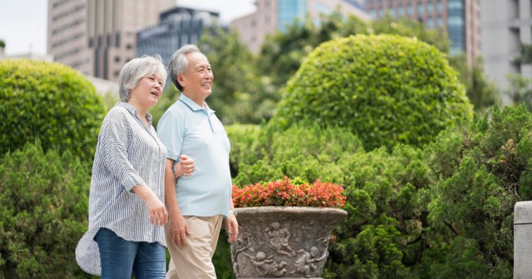 seniors walking in the park