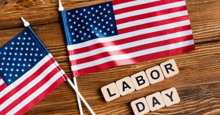 an American flag and Labor Day celebrations