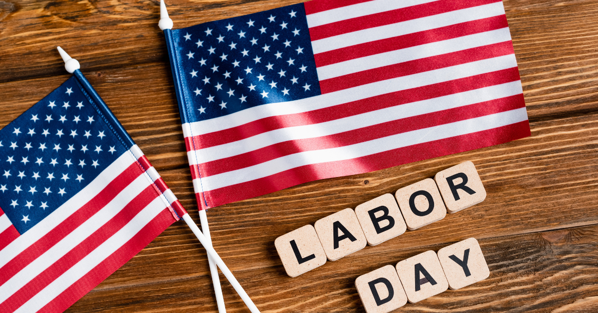 an American flag and Labor Day celebrations